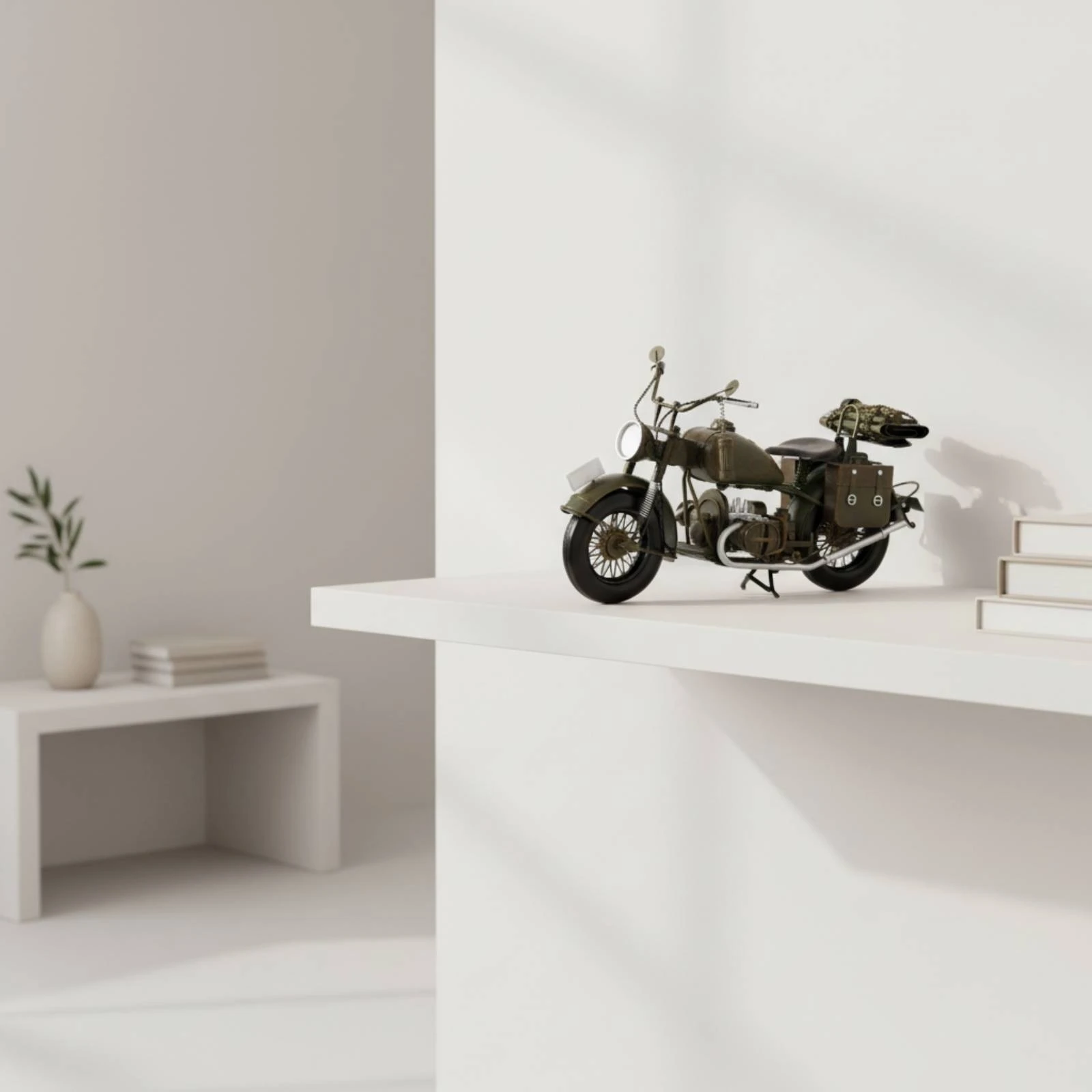 Artisan-Made WWII-Style Motorcycle Model Detailed Iron Motorcycle Display Model with Kickstand Vintage Distressed Metal