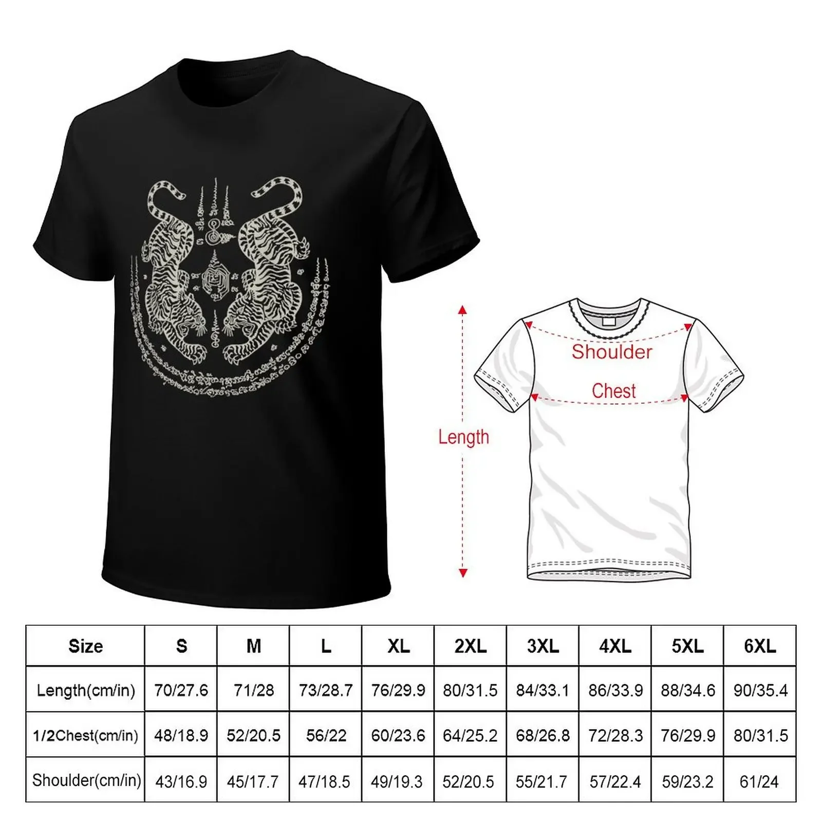 Sak Yant Thai Tattoo Twin Tiger Muay Magical Thailand Gift T-Shirt street wear custom t shirt oversized graphic tee T-shirt men