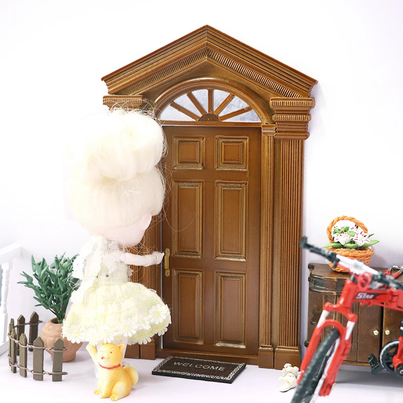 1:12 Dollhouse Miniature European Retro Villa Door Simulation Door Furniture Model Decor Toy Doll House Accessories