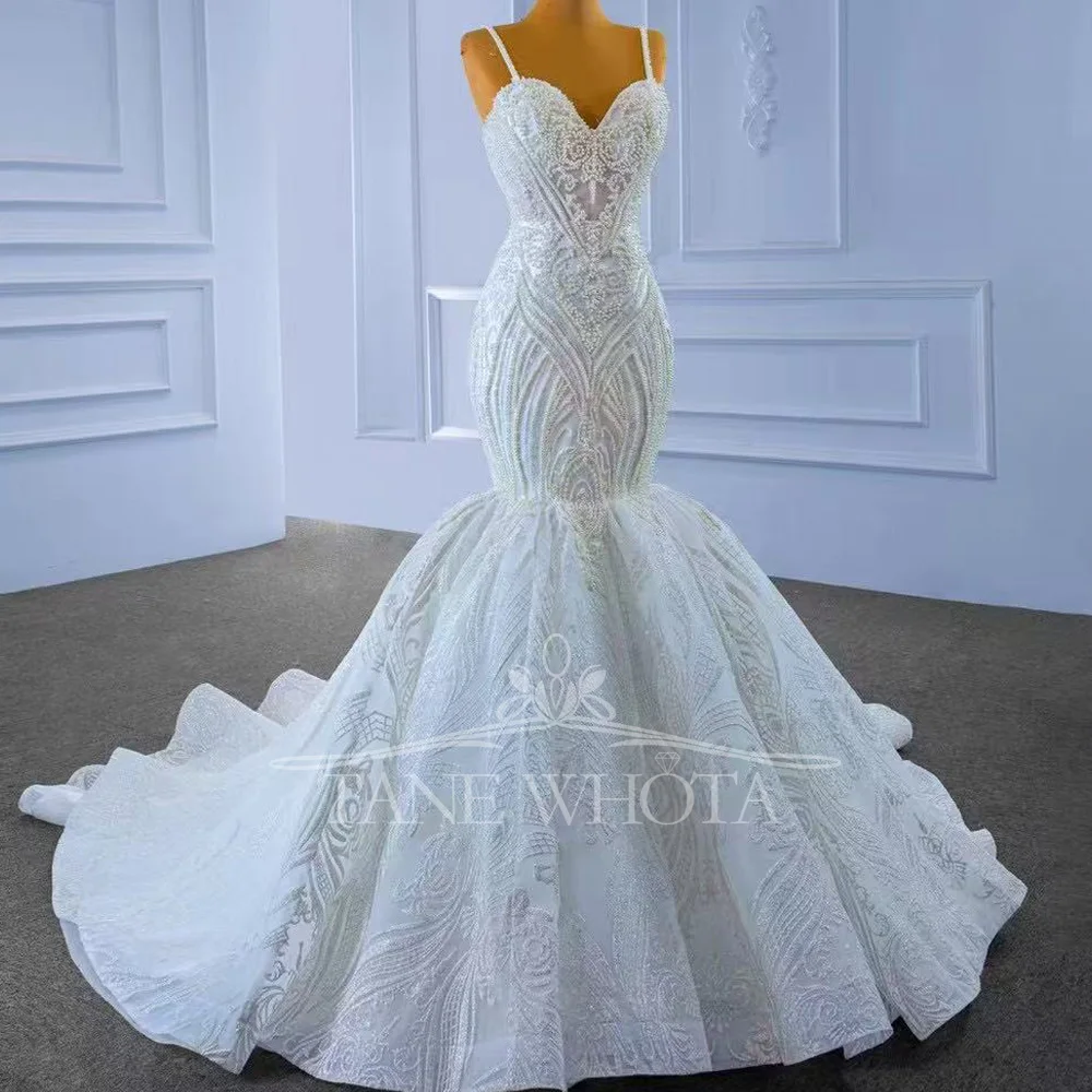 Princess Style Lace Up Back Bridal Dress Spaghetti Straps Beaded Wedding Gown Sexy Customized Classic Luxury For Women