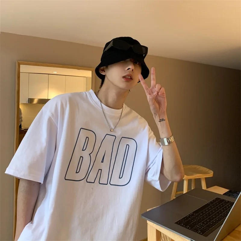 2024 Simple Korean Fashion T Shirt Short Sleeved Men Loose Tops Summer Loose Oversized Highstreet Men Clothing Streetwear