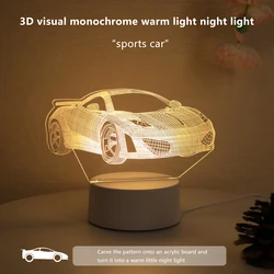 3D monochrome warm light sports car acrylic small night light home decoration night light suitable for bedrooms, study rooms