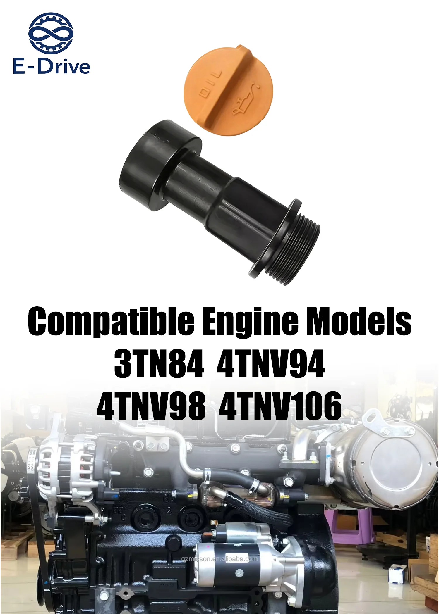 YM124160-01751 124160-01751 Engine Oil Filler Cap for Yanmar 3TN84 4TNV94 4TNV98 4TNV106 Doosan Excavator
