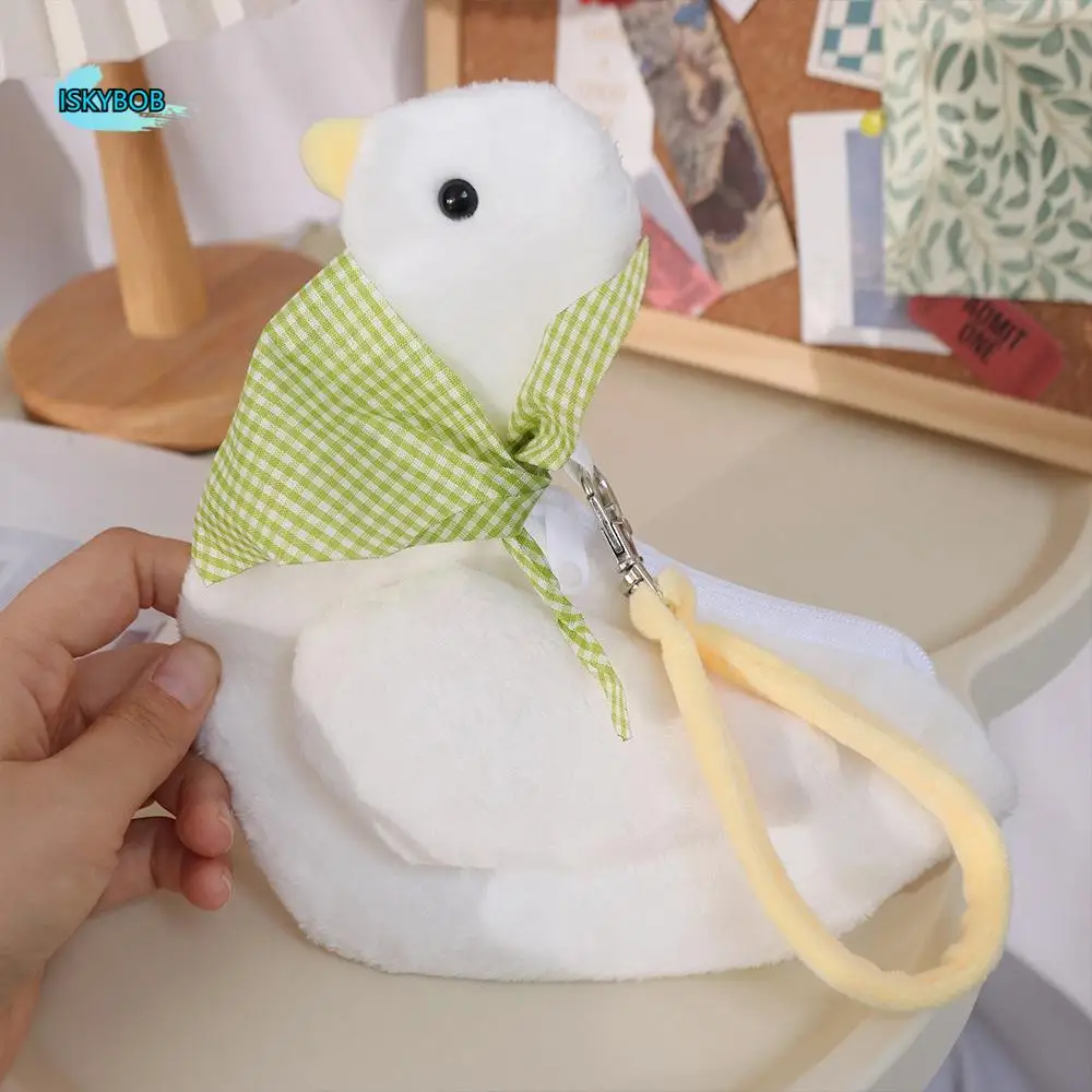 Porte-monnaie canard en peluche animal avec porte-clés, sac à main à fermeture éclair, sac de poignet de dessin animé, grande capacité, assressenti, créatif, shopping