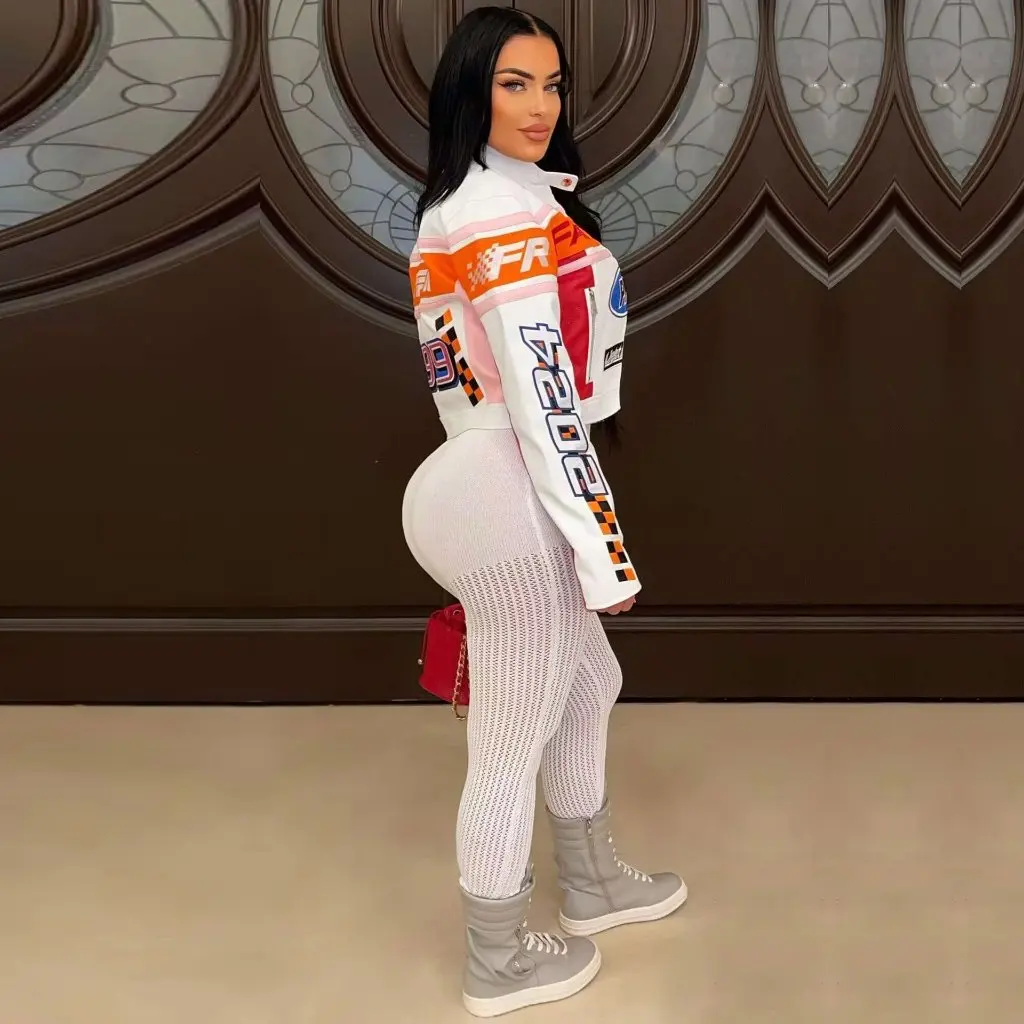 

Y2667 Street Print Stand Collar Short Zipper Jacket for Girls Autumn/Winter European And American Style Hot Girl Fashion