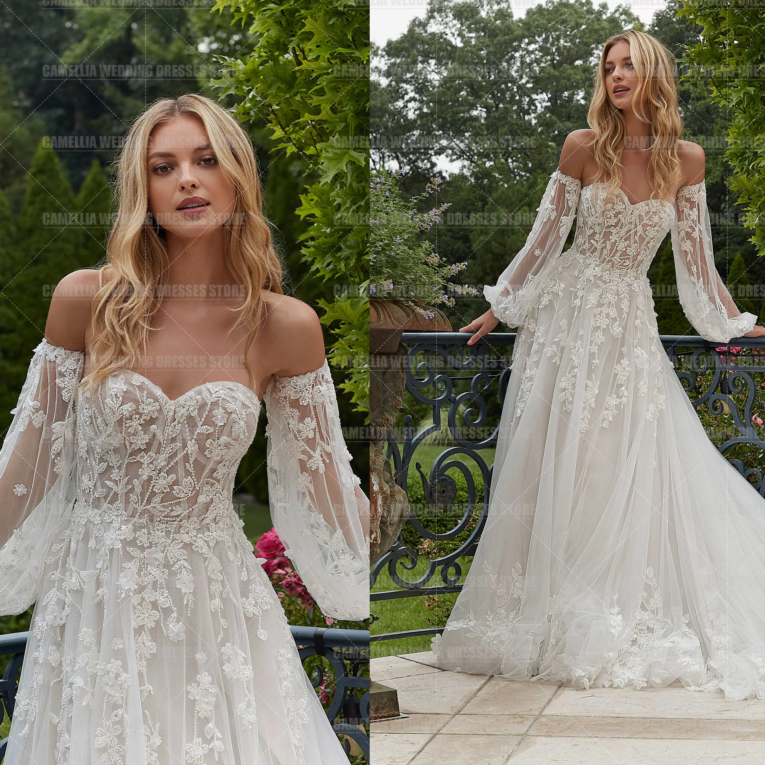 Boho eine Linie Brautkleider Frau sexy Applikation von der Schulter Böhmen Prinzessin formale elegante Braut Kleider Vestidos de Novia