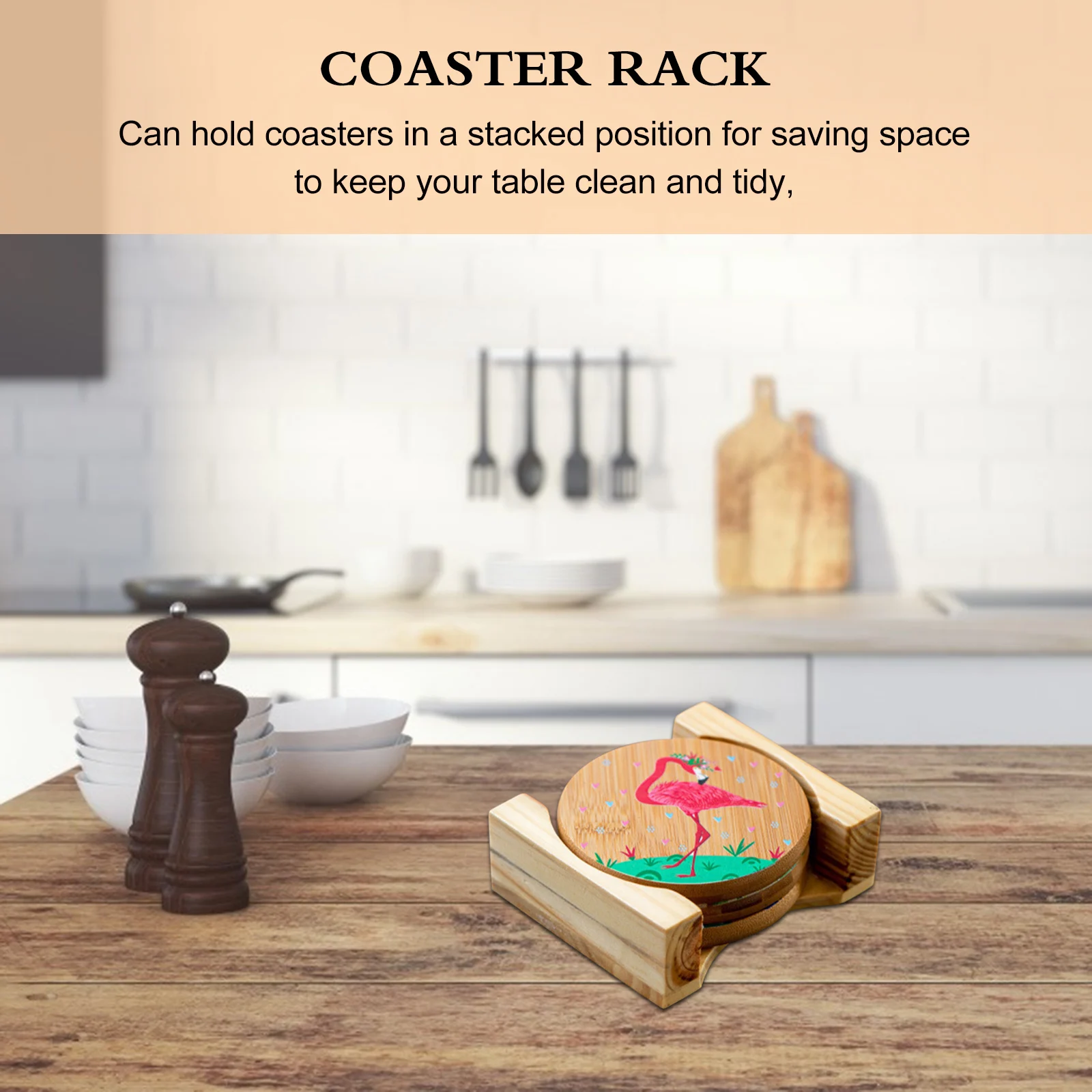 

1pc Bamboo Coaster Rack Sturdy Wood Drink Holder Space Saving Table Mat Organizer Cup Mug Pad Tray Kitchen Gadget Simple