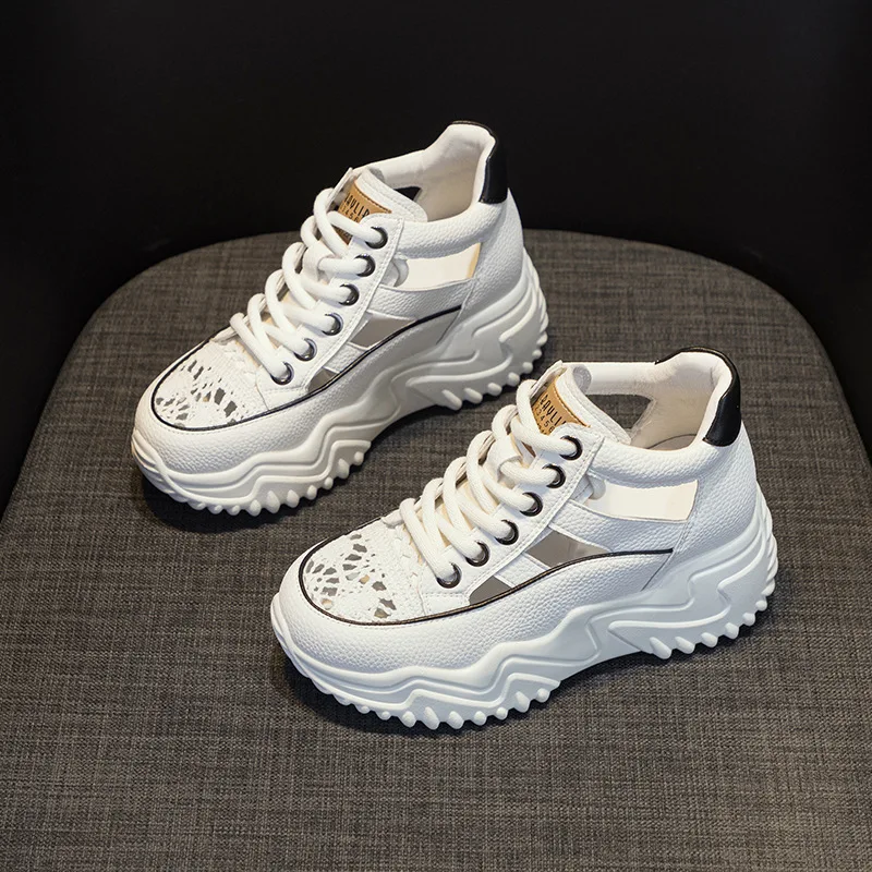 Breathable Casual Women's Shoes 2025 New Style Hollow Out Soft Leather Sneaker with Increased Inner Heel Versatile Pointed - view 2