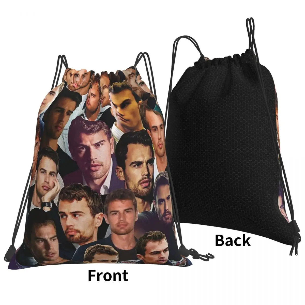 

Theo James Photo Collage Backpacks Fashion Portable Drawstring Bundle Pocket Sports Bag Book Bags For Man Woman School