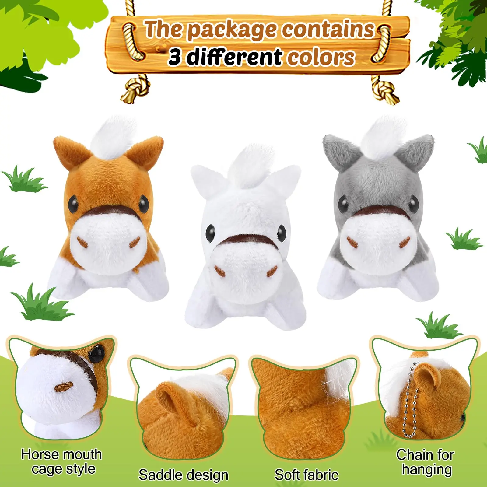 9–48 Stück Pferd, Kuscheltiere, Plüschtier, stehendes Stoffpferd, 10,2 cm, Mini-Plüsch-Schlüsselanhänger, Mottoparty, Geburtstagsgeschenke – Detail 4