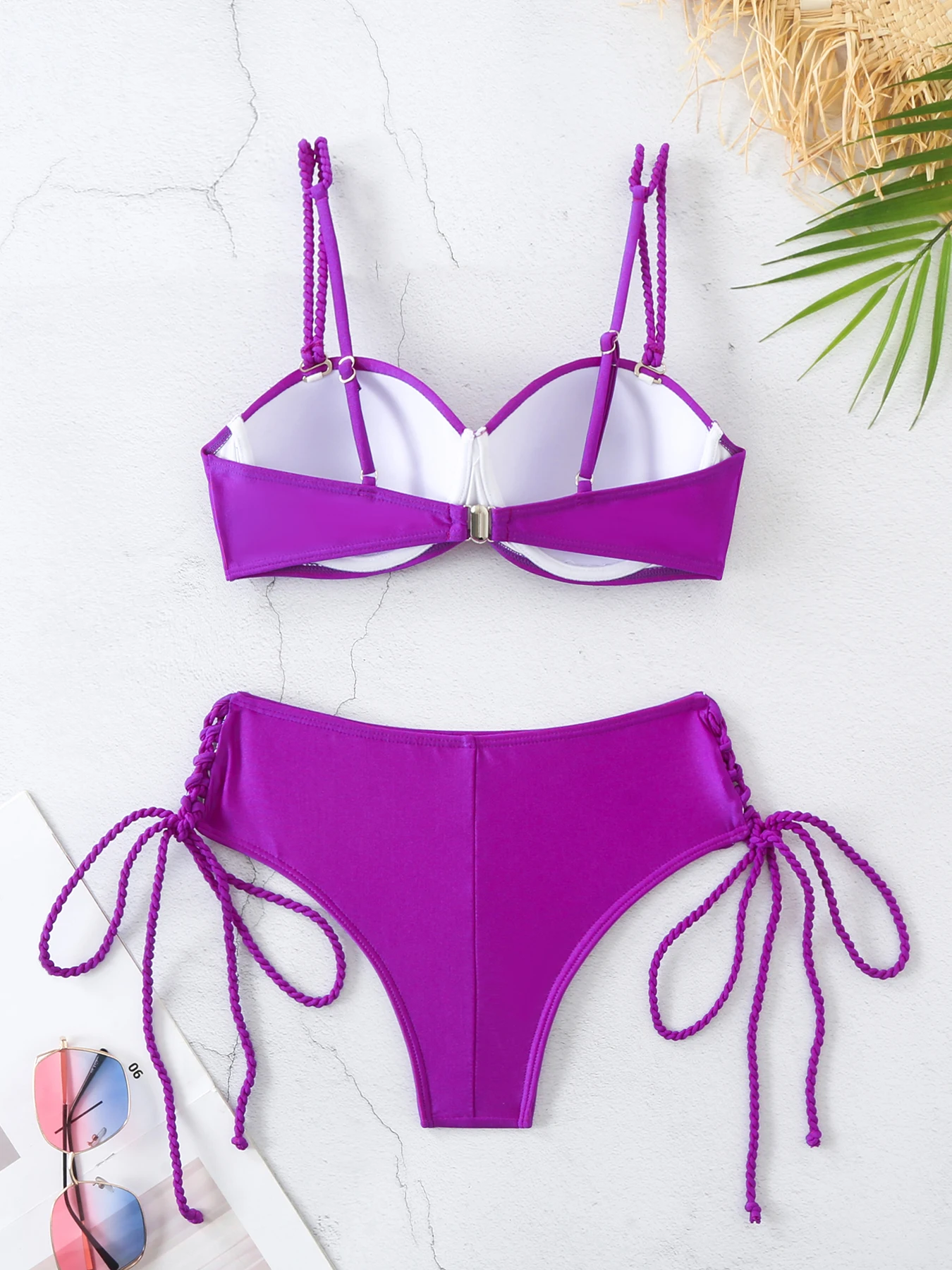 2024 Hot Sale Bikini Set Swimwear For Women Solid Color Micro Bikini Strap Biquini Mujer swimsuit Beachwear Female Bathing Suit