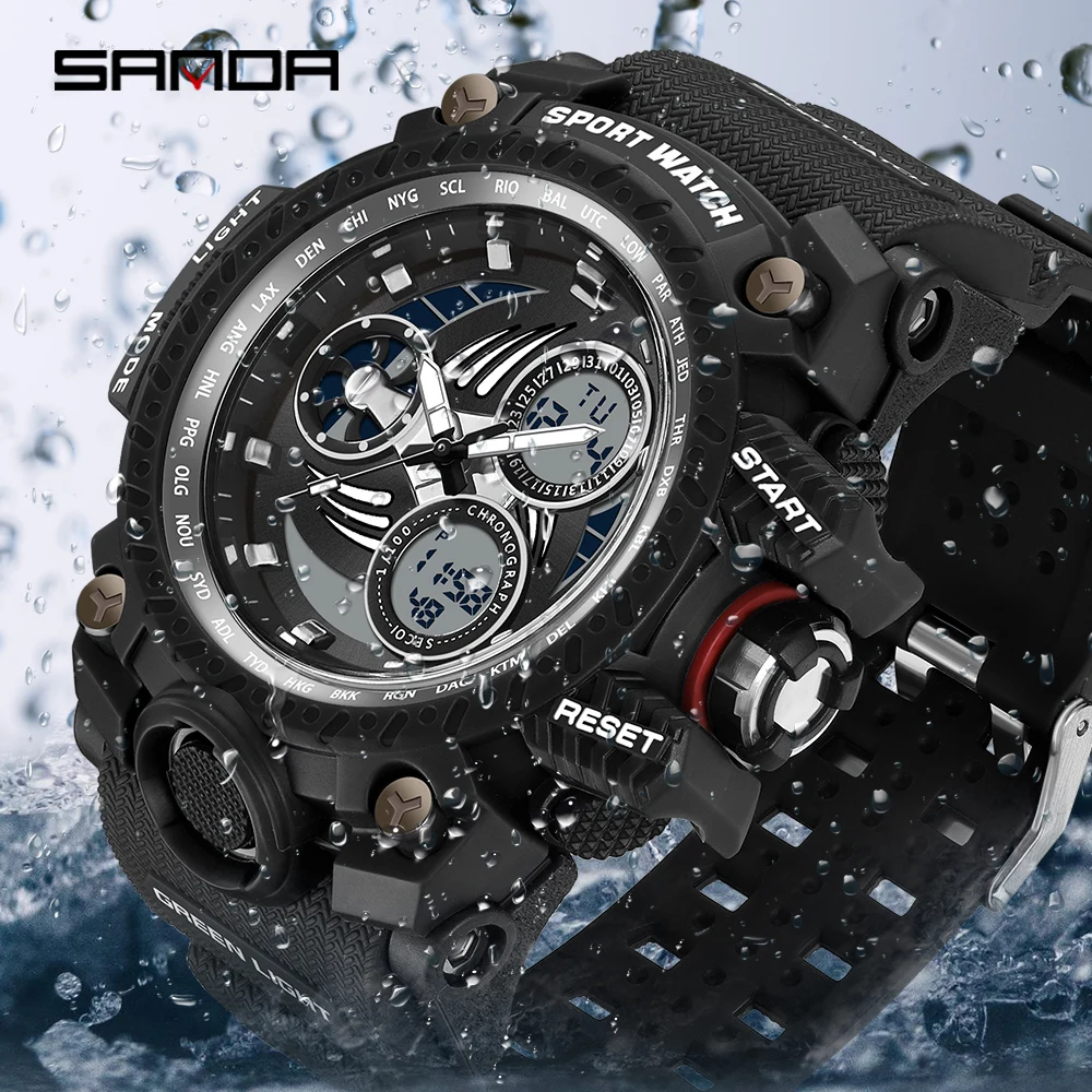 SANDA 2024 G Style New Men\'s Watches 50M Waterproof Shock Sports Military Quartz Watch For Male Digital Wristwatch Clock 3155