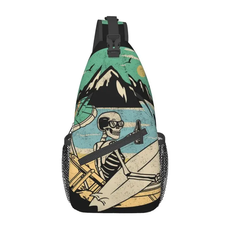 Mochila crossbody sling para homens, bolsa de peito de ombro, surfista de praia, caveira, viagem, ciclismo, verão, moda