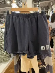 Pantalones cortos deportivos de algodón para mujer, Shorts informales con estampado de letras, cintura elástica alta, Estilo Vintage, color negro, 2023