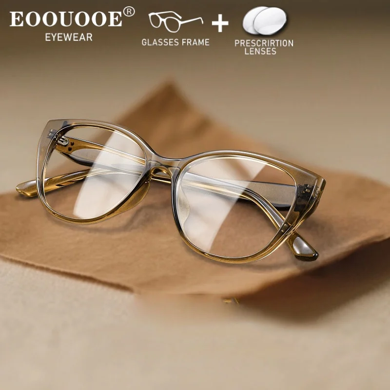 

New Fashion Cat Eyewear Frame With Prescription Lenses Anti Blue Light Myopia Hyperopia Progressive Women Brown Optical Eyewear