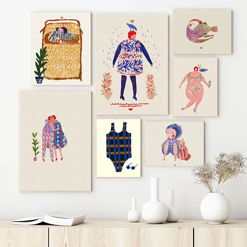 Abstract Feminist Exhibition Posters Colorful Cat Friendly Little Girl Prints Canvas Painting Wall Picture Home Kid's Room Decor