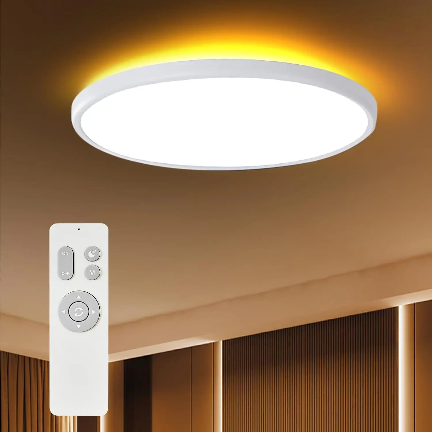 Ocioc 18Inch Flush Mount Ceiling Light Fixture With Remote Control, 40W, 2000K Nightlight, 3000K-6500K Color Changeable, Led