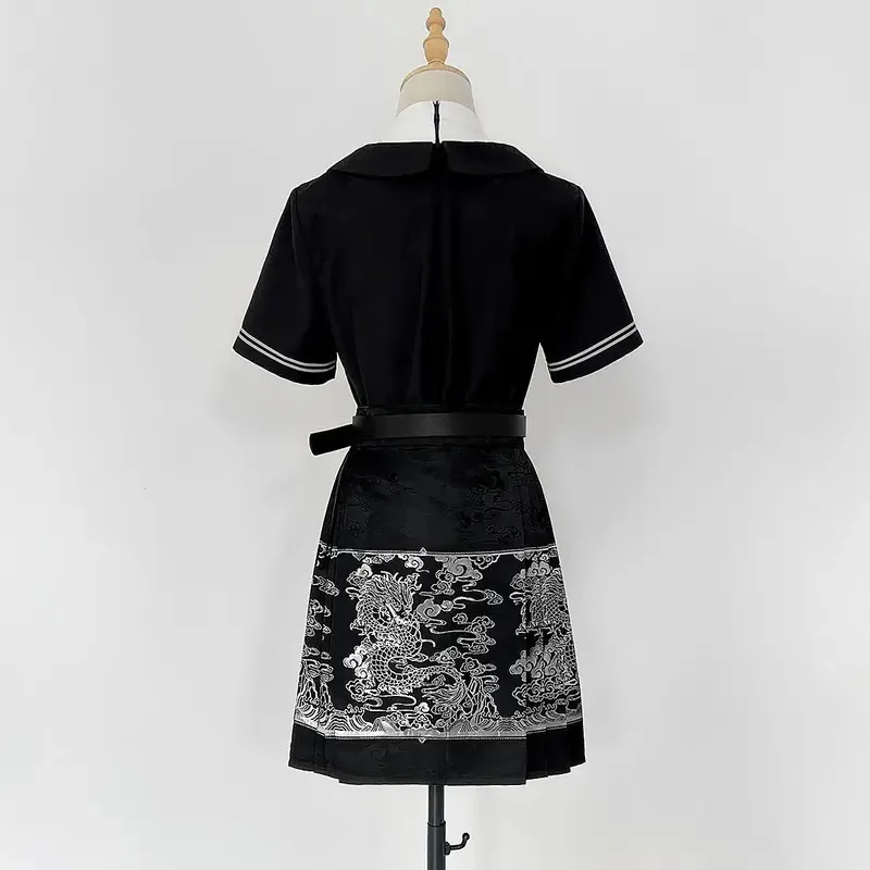 

dd12((yuncheng)) Chinese Style Han Element Embroidery Top Half Skirt Two Piece Daily Jk Set Long Sleeve Kawaii Maid Dress