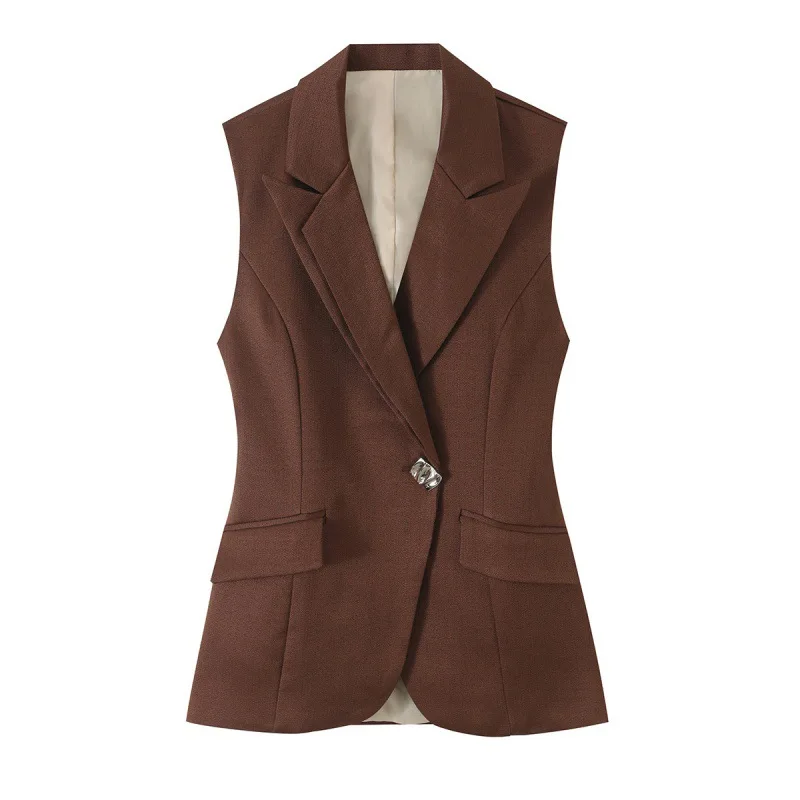 Maxdutti French Suit Collar Design With Exposed Back And Waist Irregular One Button Vest Top Sleeveless Blazers Women's Jacket