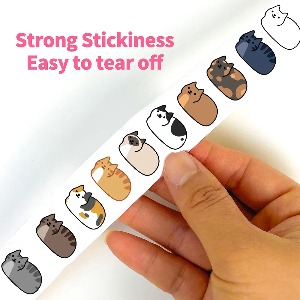 500 Stück pro Rolle Kawaii Cartoon Katze Tuo Roll Aufkleber Skateboard Laptop Gepäck Handy Geschenk Wasserdichter Niedlicher Handy-Aufkleber – Detail 5