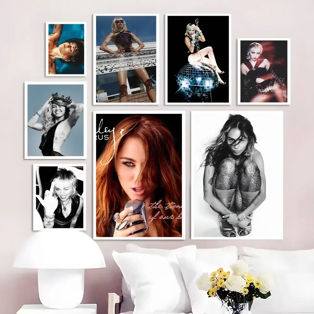 Diva Miley Cyrus Blumen Poster HD Art Sticky Wall Wasserdicht Zuhause Wohnzimmer Schlafzimmer Bar Ästhetische Dekoration