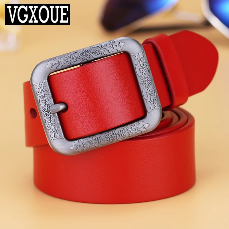 top-layer-cowhide-leather-belt-women's-genuine-leather-faion-casual-bule-red-pants-belt-versatile-trendy-jeans-waist-belt