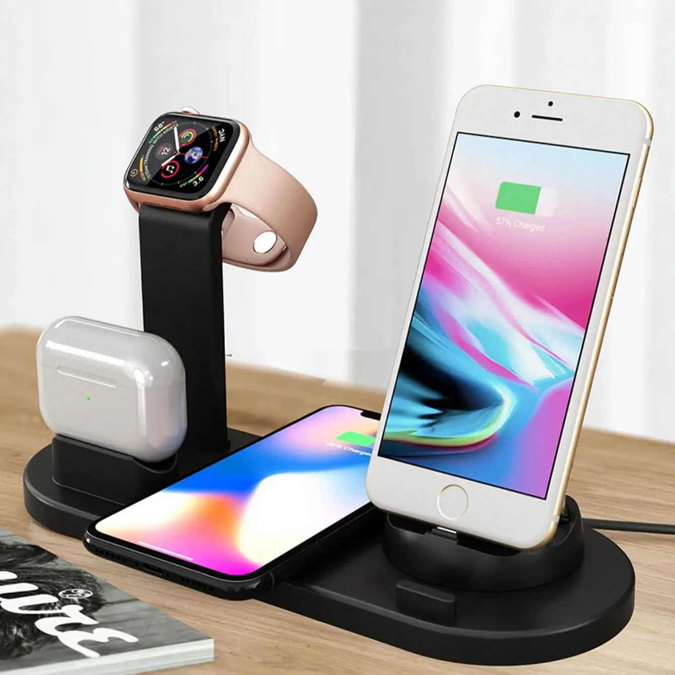 15W 6 in 1 Wireless Charger Stand Pad สําหรับ iPhone 13 12 15 X Apple Watch Qi Fast CHARGING Dock Station สําหรับ airpods Pro iWatch 7 6