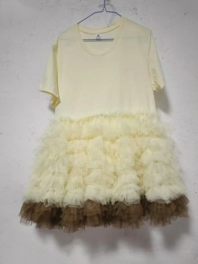 

Round Neck Mesh Splicing Design Trendy Women's Clothing Fluffy Dresses Beautiful Dress Ladies Vestidos 2026 Summer 6H3E