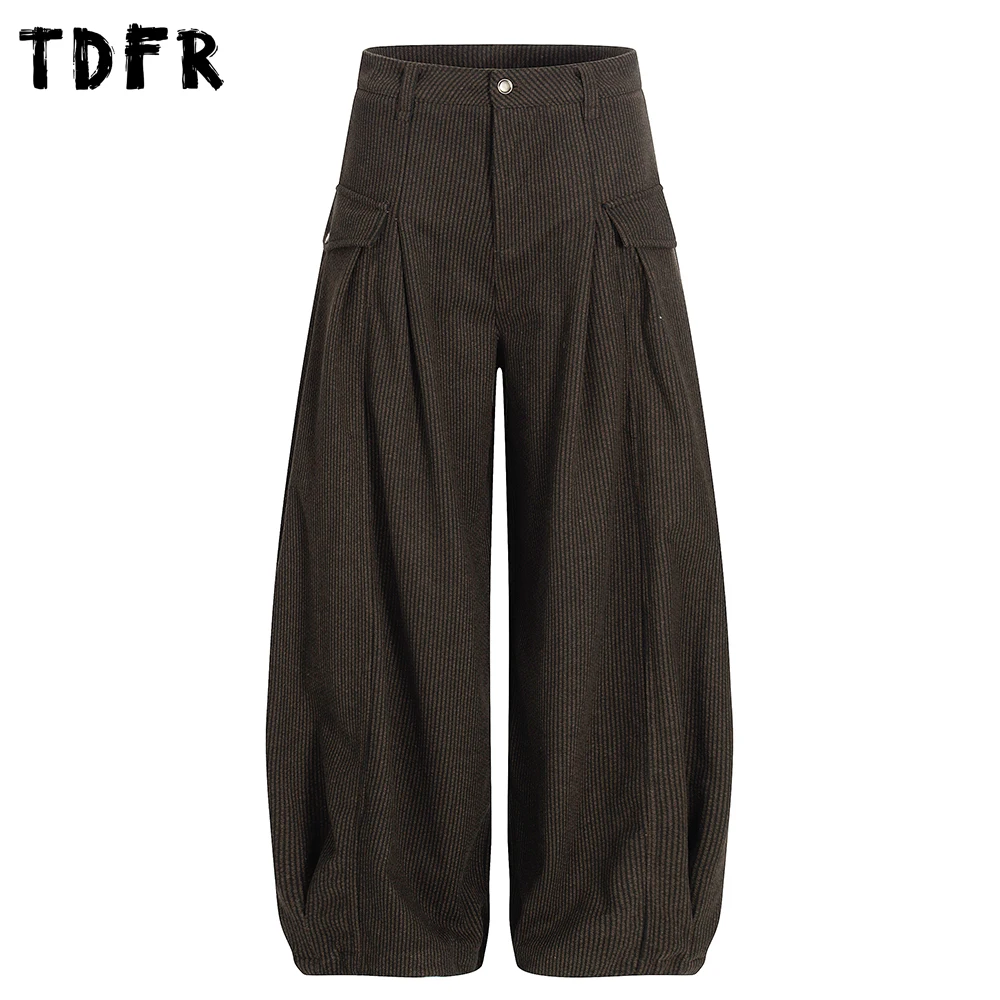 

Мужские шерстяные брюки-бананы в полоску, плиссированные, повседневные, с карманами, в стиле ретро, весенние, свободные, широкие штанины