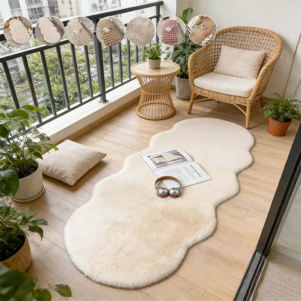 1PC Oval Plush  Fluffy Carpet Soft Imitation Rabbit Fur Mat  Irregular Rugs for Children's Bedside Rug Winter Sofa Chair 러그 카페트
