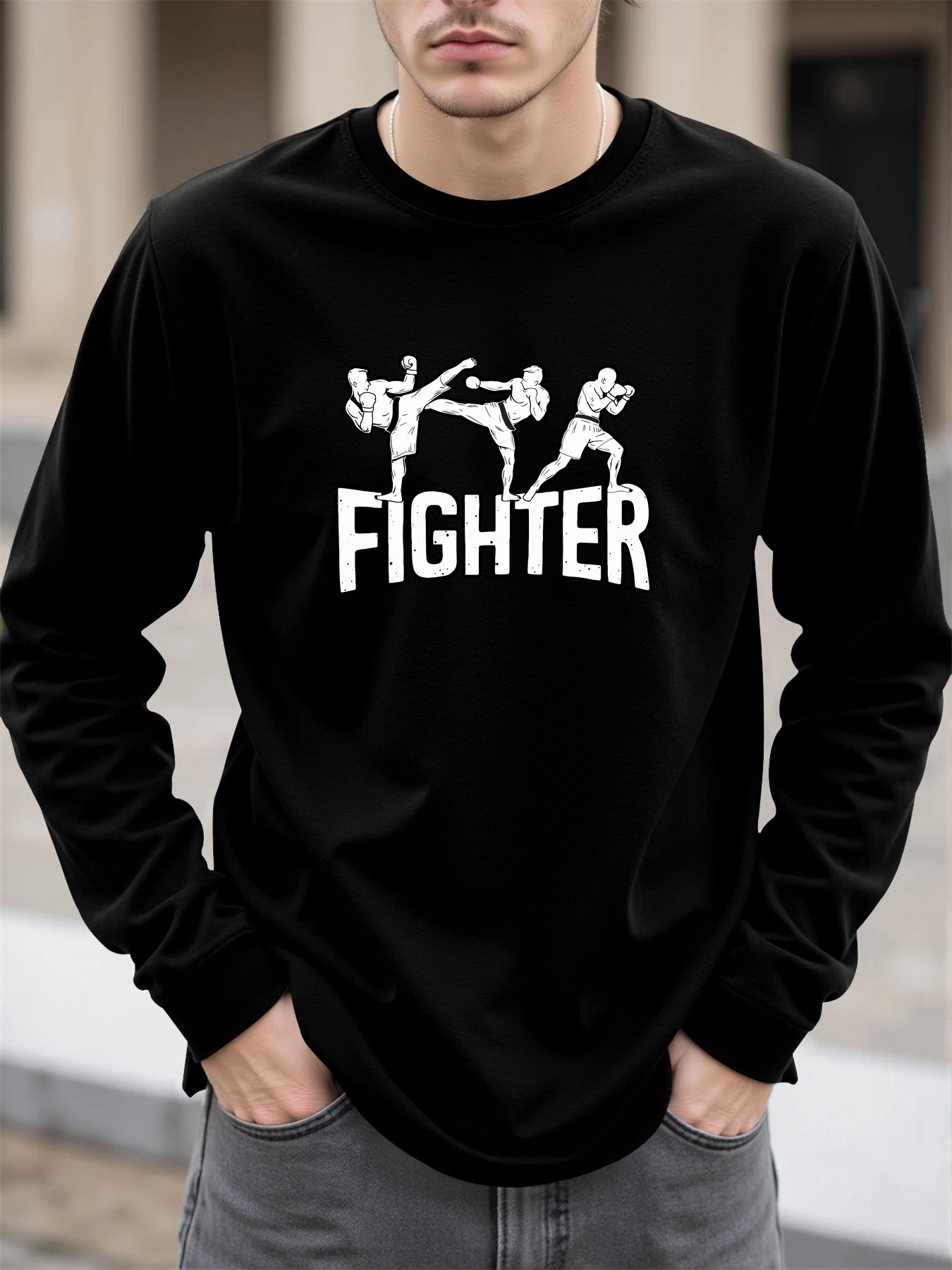 

2025 Autumn Long Sleeve Loose 100% Cotton Men's Crew Neck Plus Size Chic Trendy High-Quality Soft Comfortable Everyday Tee Top