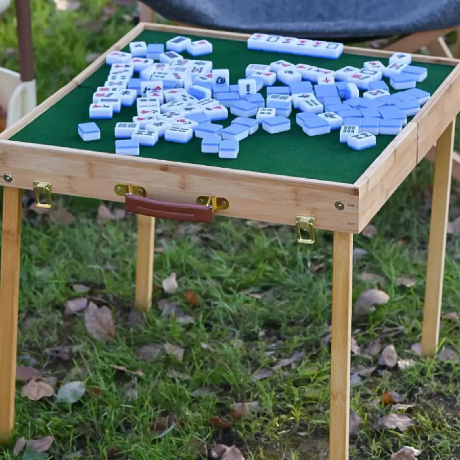 

Portable Mahjong Table Set Foldable Portable Chinese Mahjong Set Small Tile Game Easy Assembly Lightweight for Outdoor, Picnic