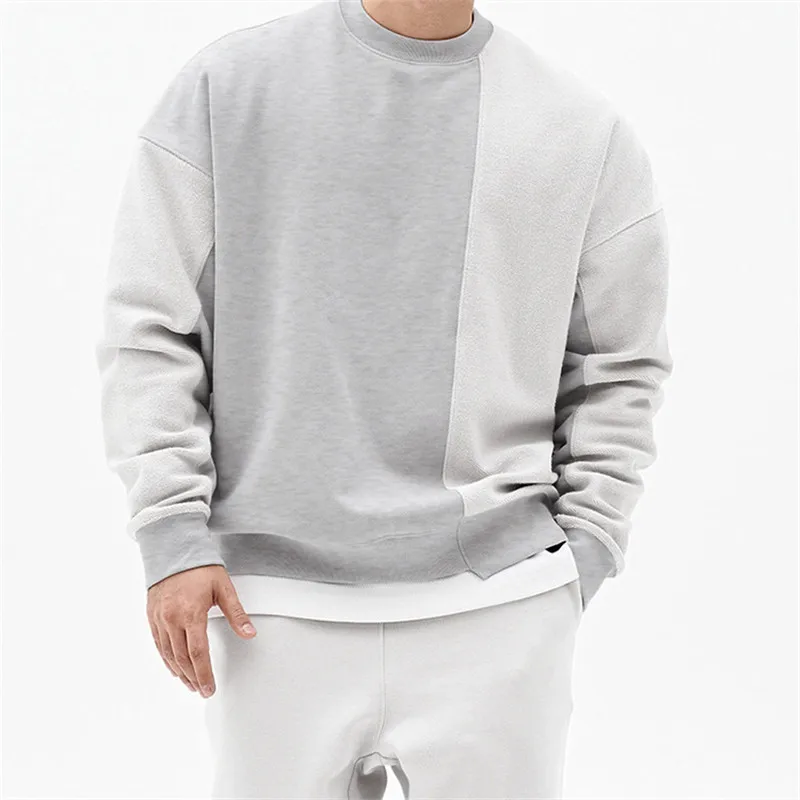 

Fashion Trendyol Men Patch Stitch Sweatshirts O Collared Hoodie Y2K Autumn New Men Oversized Solid Color Sweatshirt Pullover