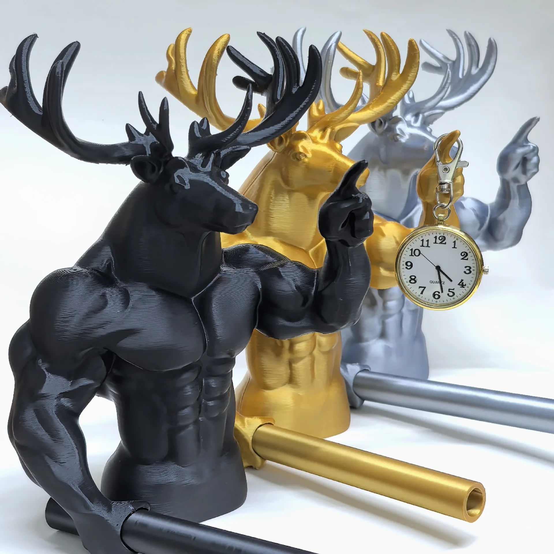 

Hot Foreign Shan Hai Jing Figurines 3D Printed Muscular Deer Head Sculpture with Clock Tungtungtungsahur Figurines Ornaments