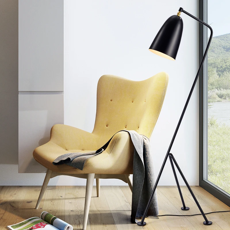 Retro Living Room Floor Lamp Designer Grasshopper Floor Lamp For Bedroom Bedside Study Room Indoor Nordic Macaron Standing Light