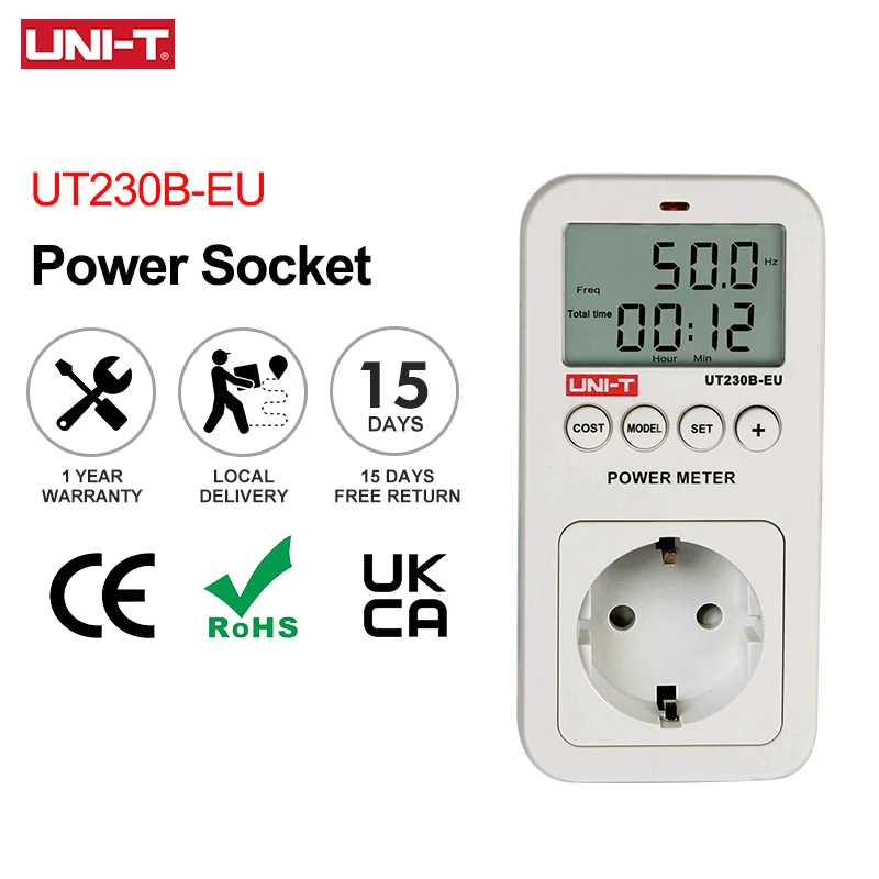 UNI-T UT230B-EU  Wattmeter Voltage Current Cost Frequency Power Meter LCD Energy Consumption  Monitor