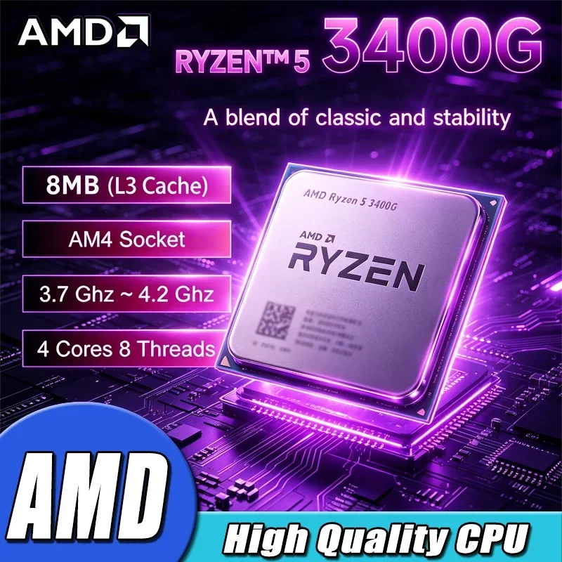 

AMD Ryzen 5 3400G R5 3400G 3.7GHz Quad-Core Eight-Thread 65W CPU Processor YD3400C5M4MFH Socket AM4 Loose Pieces