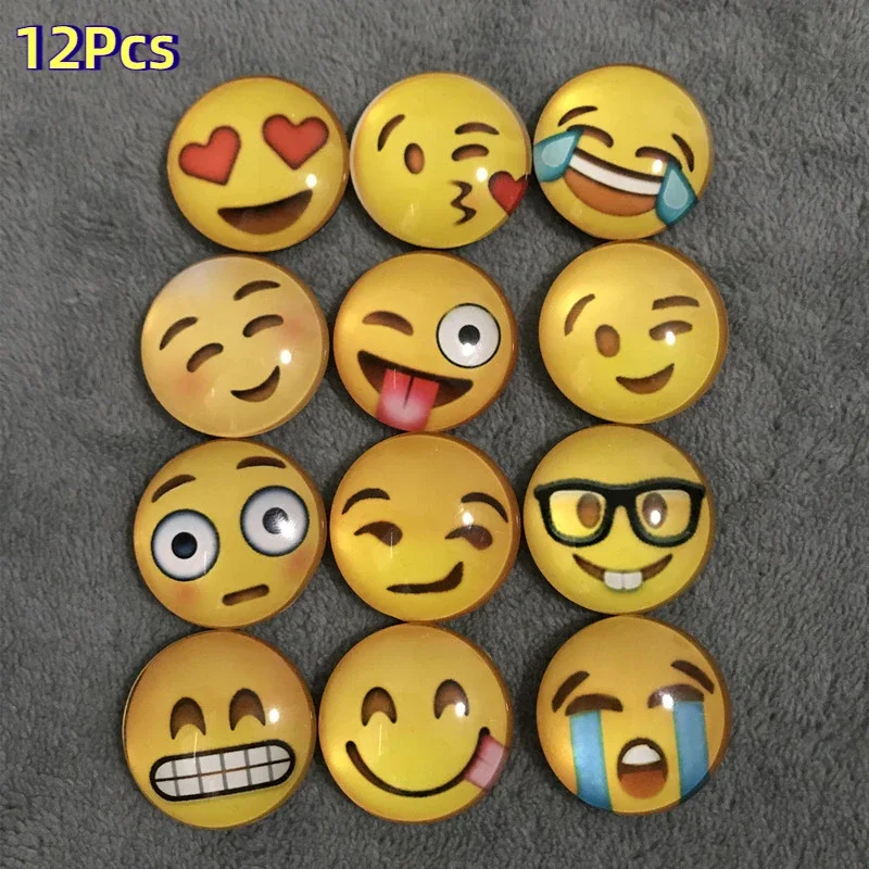 PYLV 12Pcs Glass Smiling Face Fridge Magnet Personality Refrigerator Magnetic Whiteboard Photo Message Board Sticker Home Decor