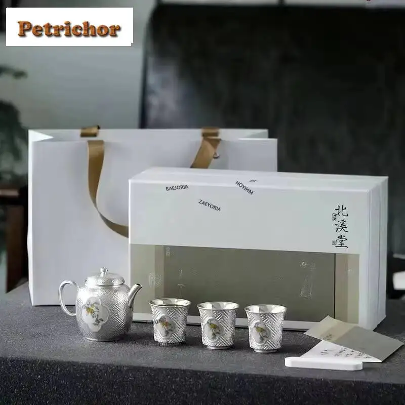 Creative Persimmon Ruyi Teapot Set Boutique Gilt Sier Master Cups Aesthetic Tea Ceremony 1 Pot 3 Teaware Collection