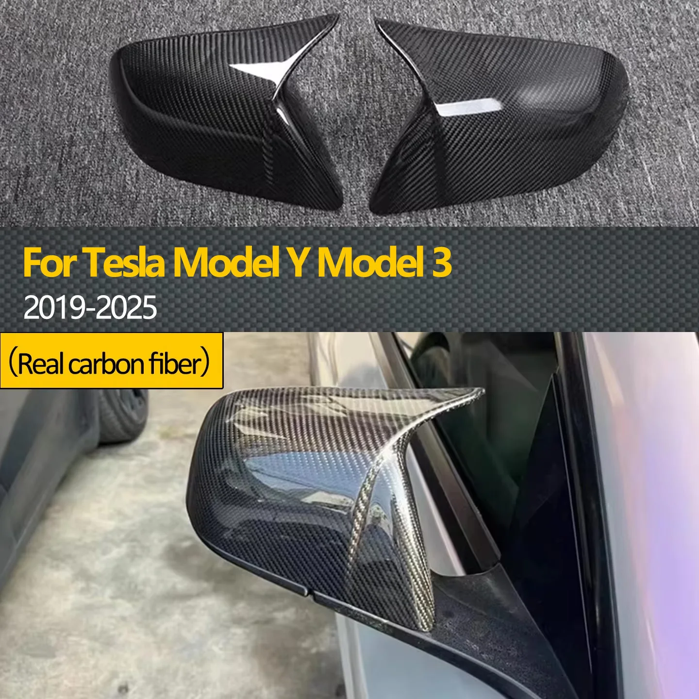 

Подходит для Tesla Model 3 и Model Y 2019-2025 годов выпуска, комплект из 2-х накладок на зеркала заднего вида из настоящего карбона.