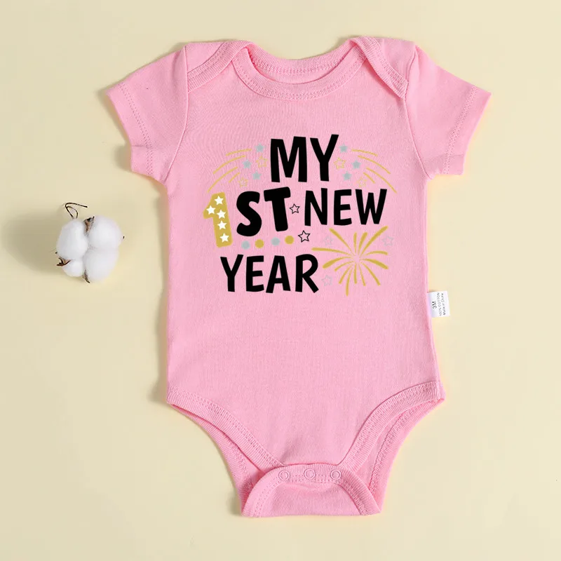 My 1st New Year Baby Boy Girl Clothes 100% Cotton Bodysuit Short Sleeve Romper 6 Colors New Year Gift Christmas Clothing Newborn