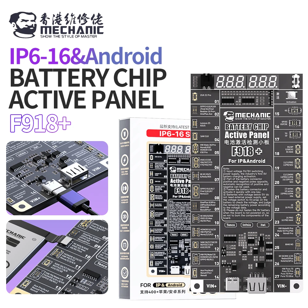 

MECHANIC F918 + активация аккумулятора, тестовая плата быстрой зарядки для IPhone 6-16PM Android, инструмент для тестирования активации аккумулятора