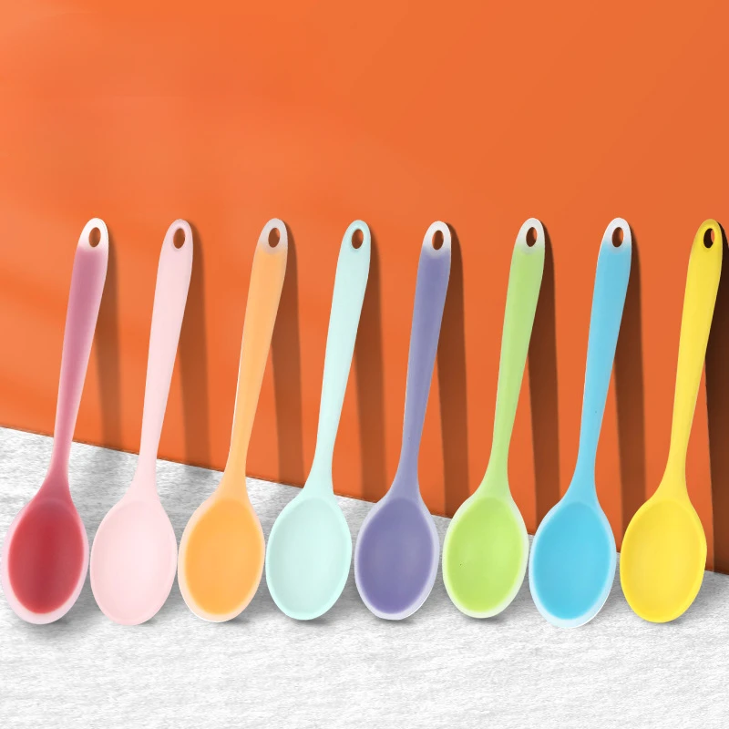 Colorful Silicone Spoon Heat Resistant Non-stick Rice Spoons Kitchenware Tableware Learning Spoon Cooking Kitchen Tool tableware