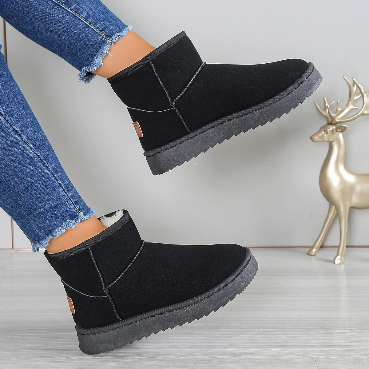 Damen-Schneestiefel im neuen Stil, dicke Sohle, mit Fleece gefüttert, kurze Stiefel, kältebeständige Stiefel, rutschfeste Winterschuhe, warme Schneeschuhe aus Baumwolle – Detail 7
