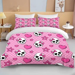 Pink Skull Print Bedding Set Duvet Cover 1 Duvet Cover 2 Pillowcases Adult and Children Bedding Set Luxury Grils Gift Full Size