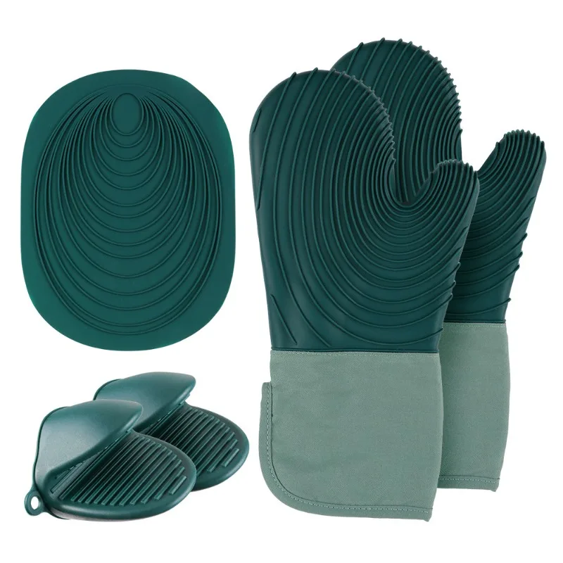 Thick Lined Silicone Oven Gloves Heat Insulation Anti-scald Cooking Mittens For Microwave Baking Roasting Kitchen Accessory