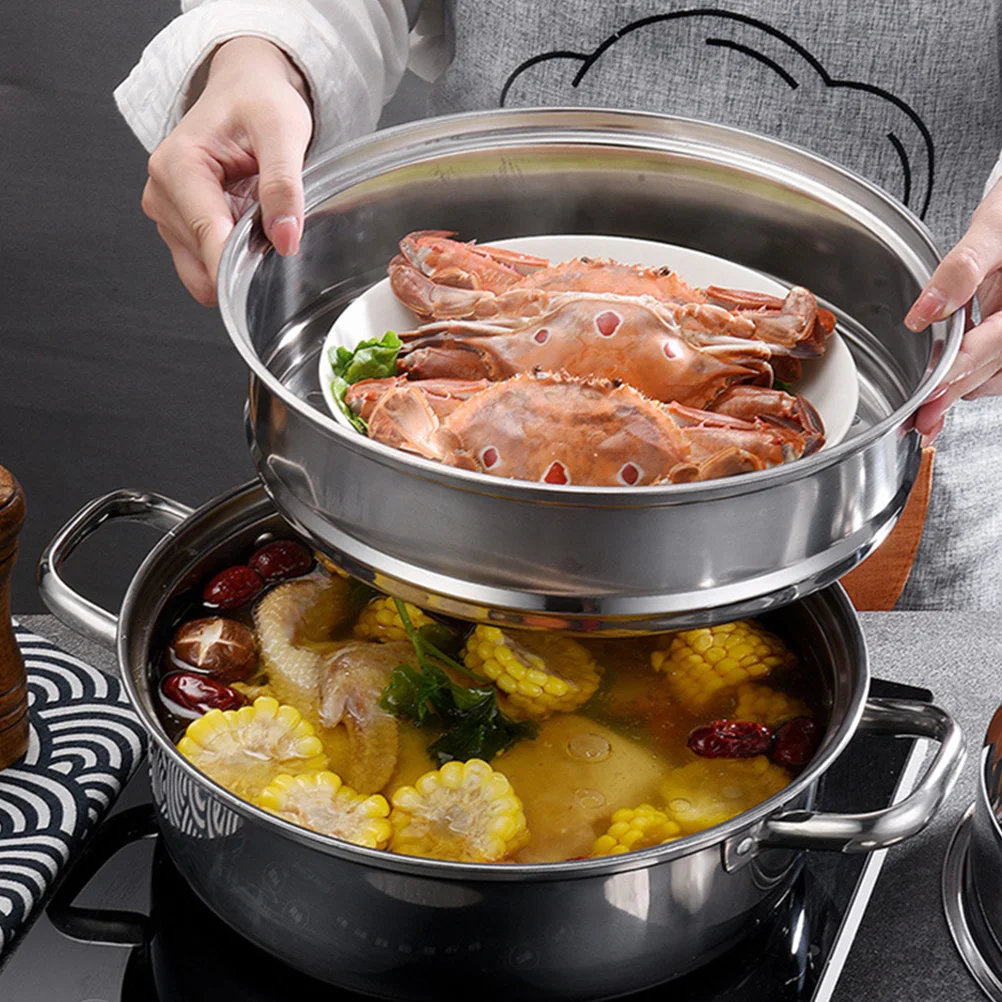 

1pc Stainless Steel Steaming Pot Large Capacity Multi Purpose Kitchen Cookware Rustproof Heat Resistant Home Steam Soup Pot For