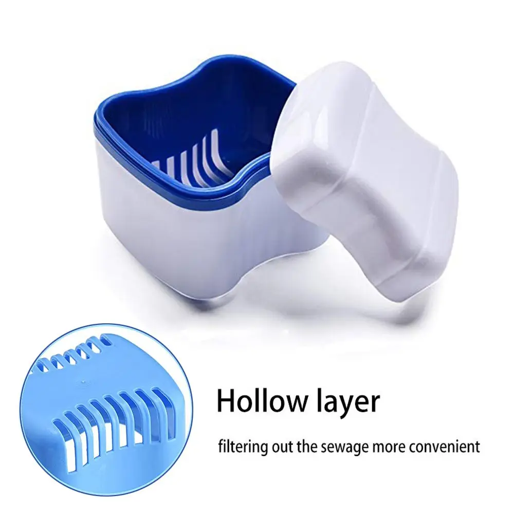 Travel Double-layer Storage Box Cleaner Brush Denture Case Dentures Container with Basket Denture Box Bath