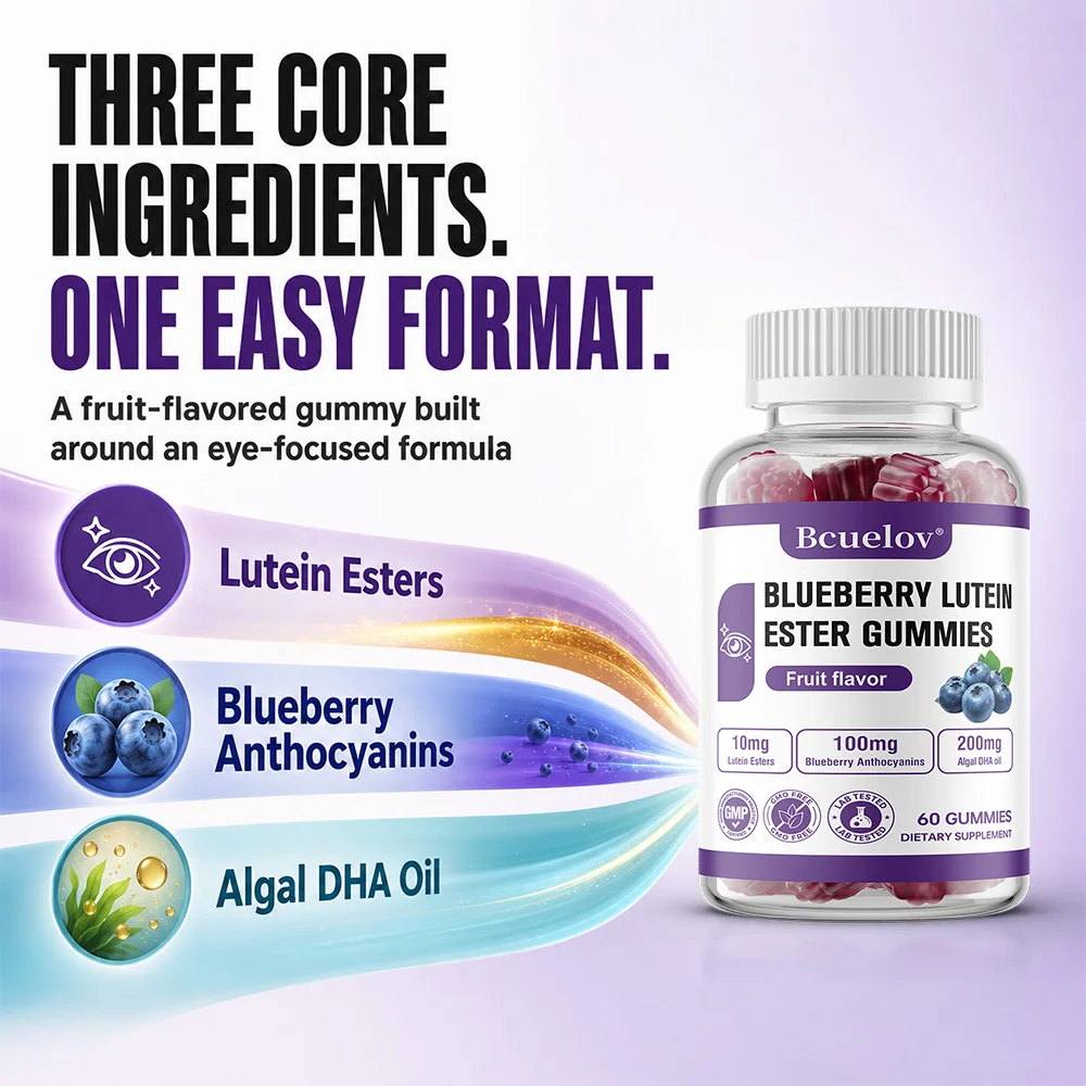 60 PCS Lutein Gummies Blueberry Flavor Rich in Anthocyanins Relieve Eye Dryness and Fatigue Provide Nutrition Protect Vision