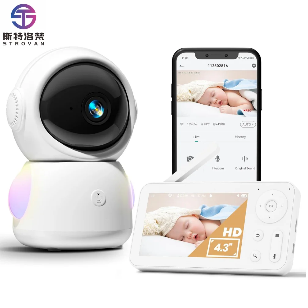 4.3 Inch 1080P Cloudege APP Touch Screen Two-way Audio Night Vision Lullaby Play Feeding Reminder IP65 Smart Baby Camera